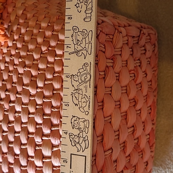 Straw Studios NWT Pink & Orange Woven Straw Totes With Button Trim - Picture 8 of 9